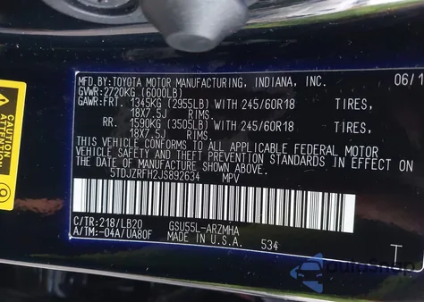 2018 Toyota Highlander Xle from USA, damaged, VIN 5TDJZRFH2JS892634